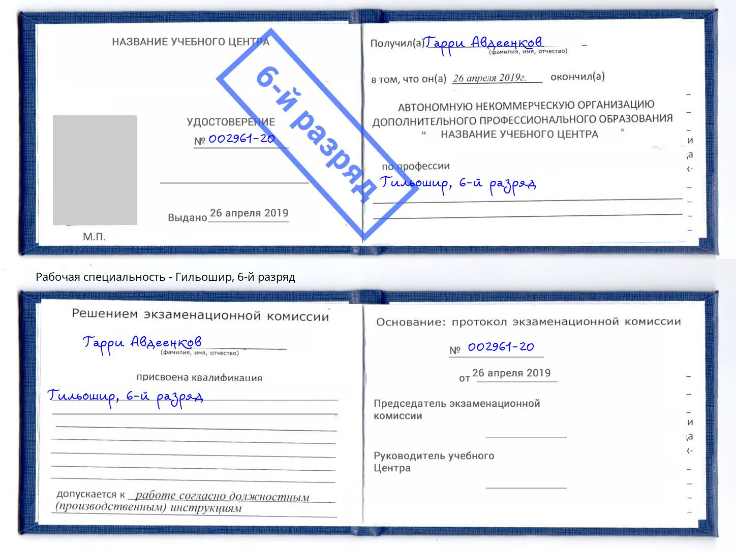 корочка 6-й разряд Гильошир Дагестанские Огни