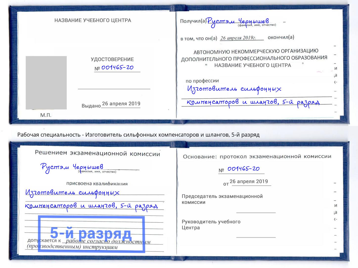 корочка 5-й разряд Изготовитель сильфонных компенсаторов и шлангов Дагестанские Огни