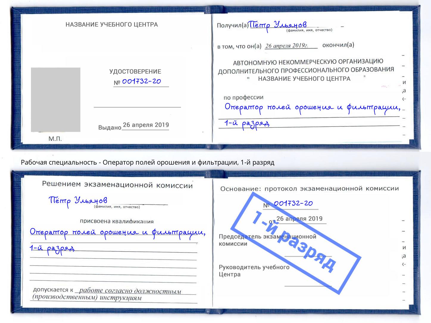 корочка 1-й разряд Оператор полей орошения и фильтрации Дагестанские Огни