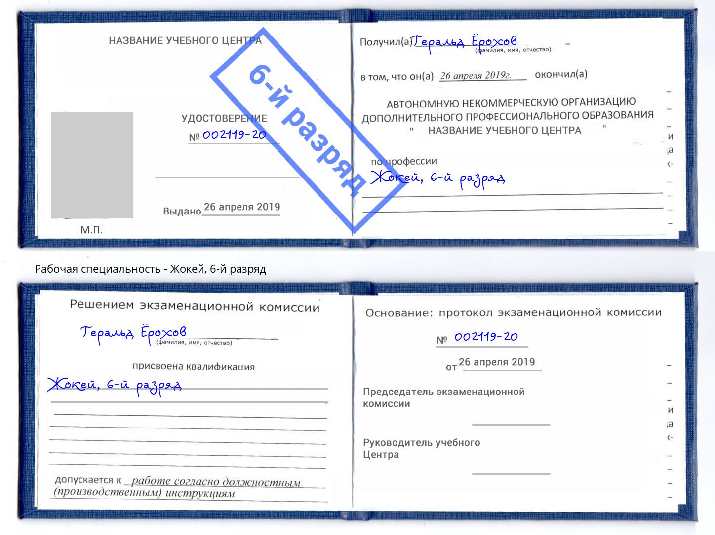 корочка 6-й разряд Жокей Дагестанские Огни
