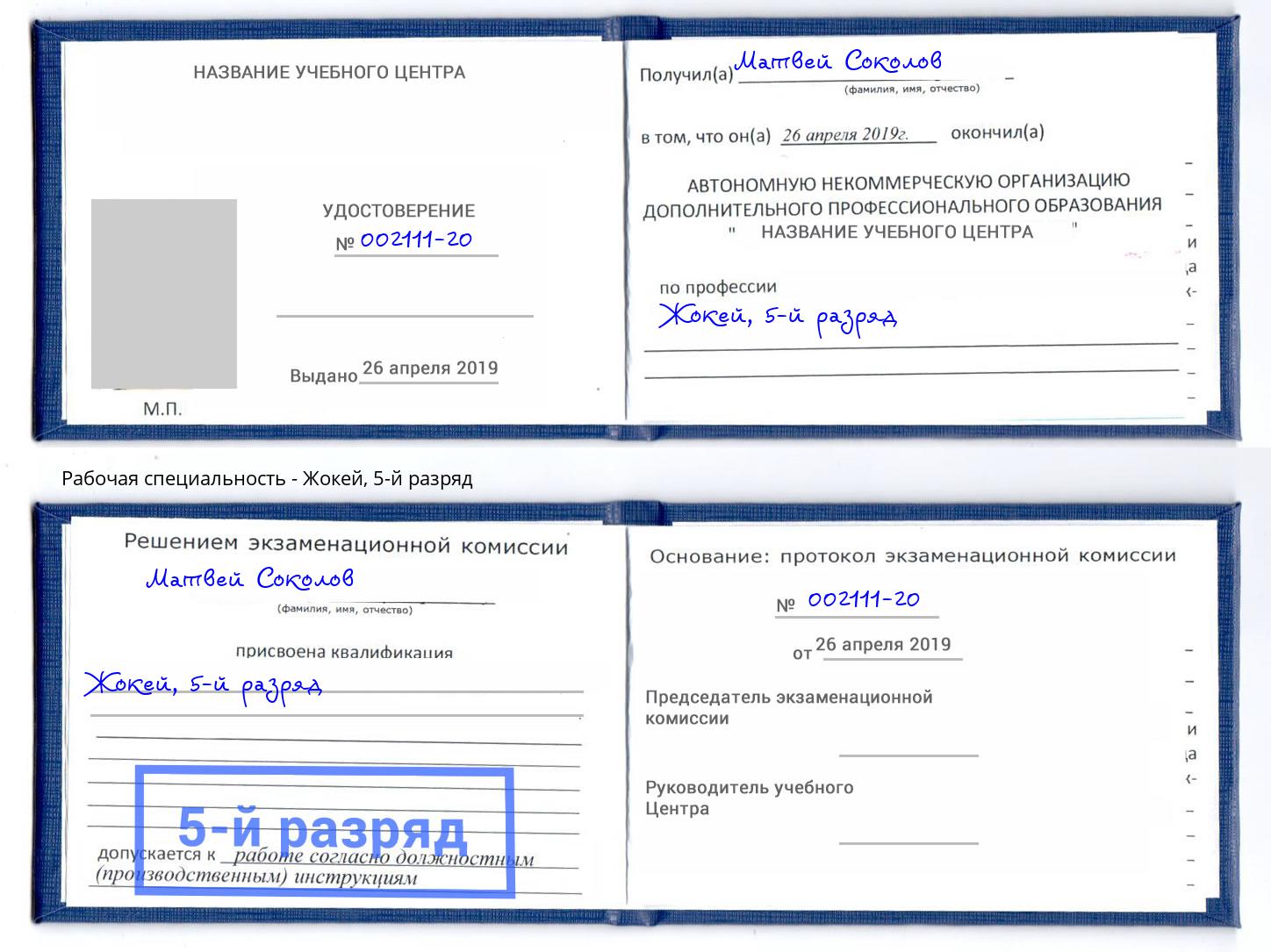 корочка 5-й разряд Жокей Дагестанские Огни